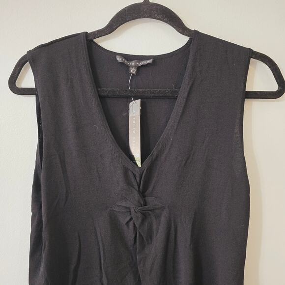 NWT Antonio Melani Black Knit Twist Front Y2K Sleeveless Shirt Size L Large - Picture 2 of 9